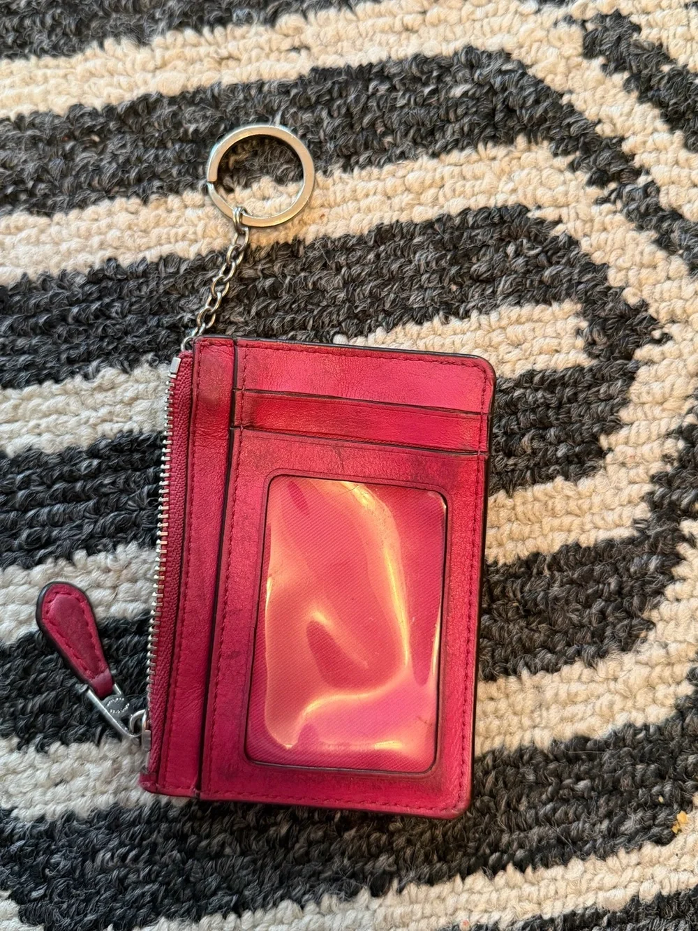 COACH Pink Leather Zip Card Key Pouch Mini Skinny ID Case